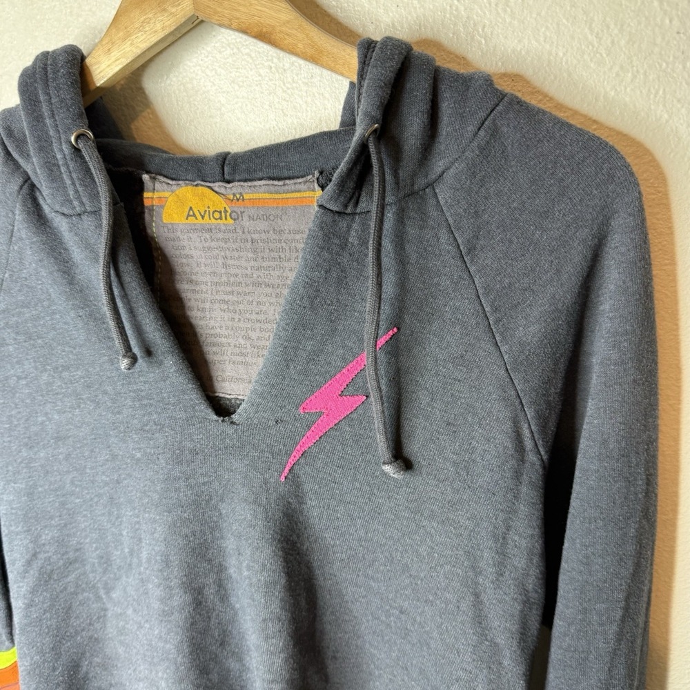 Aviator Nation Bolt Stitch Chevron Hoodie Sweatshirt Neon Women's Medium - Picture 4 of 14